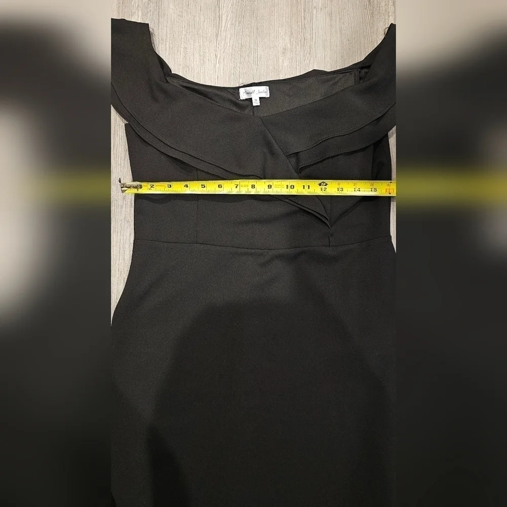 Size XL | Emerald Sundae Womens Black Bodycon Ruffle Trum Neckline Dress - Picture 6 of 12